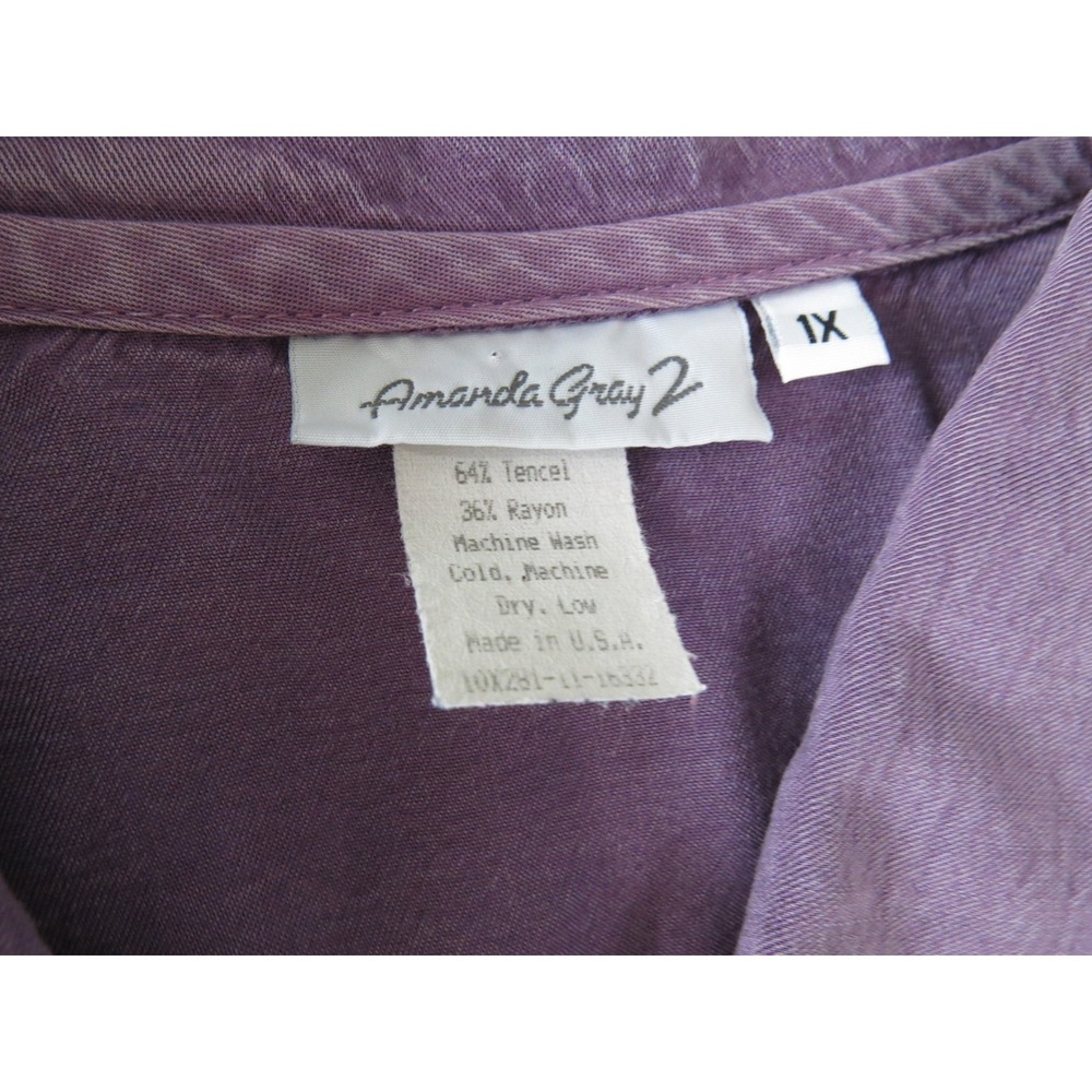 Vintage 90s Amanda Gray Purple Tencel Rayon Button Up Shirt Women 1X Lagenlook - Picture 3 of 7